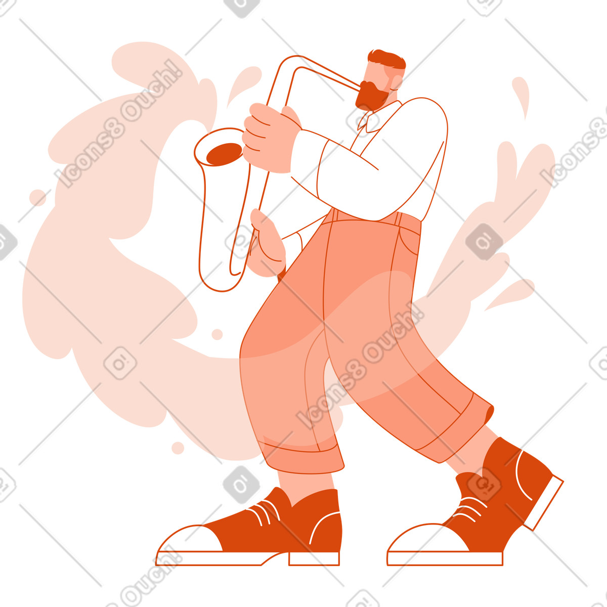 Saxophonist playing on stage, Live jazz music performance illustration in Orange style download in PNG, SVG