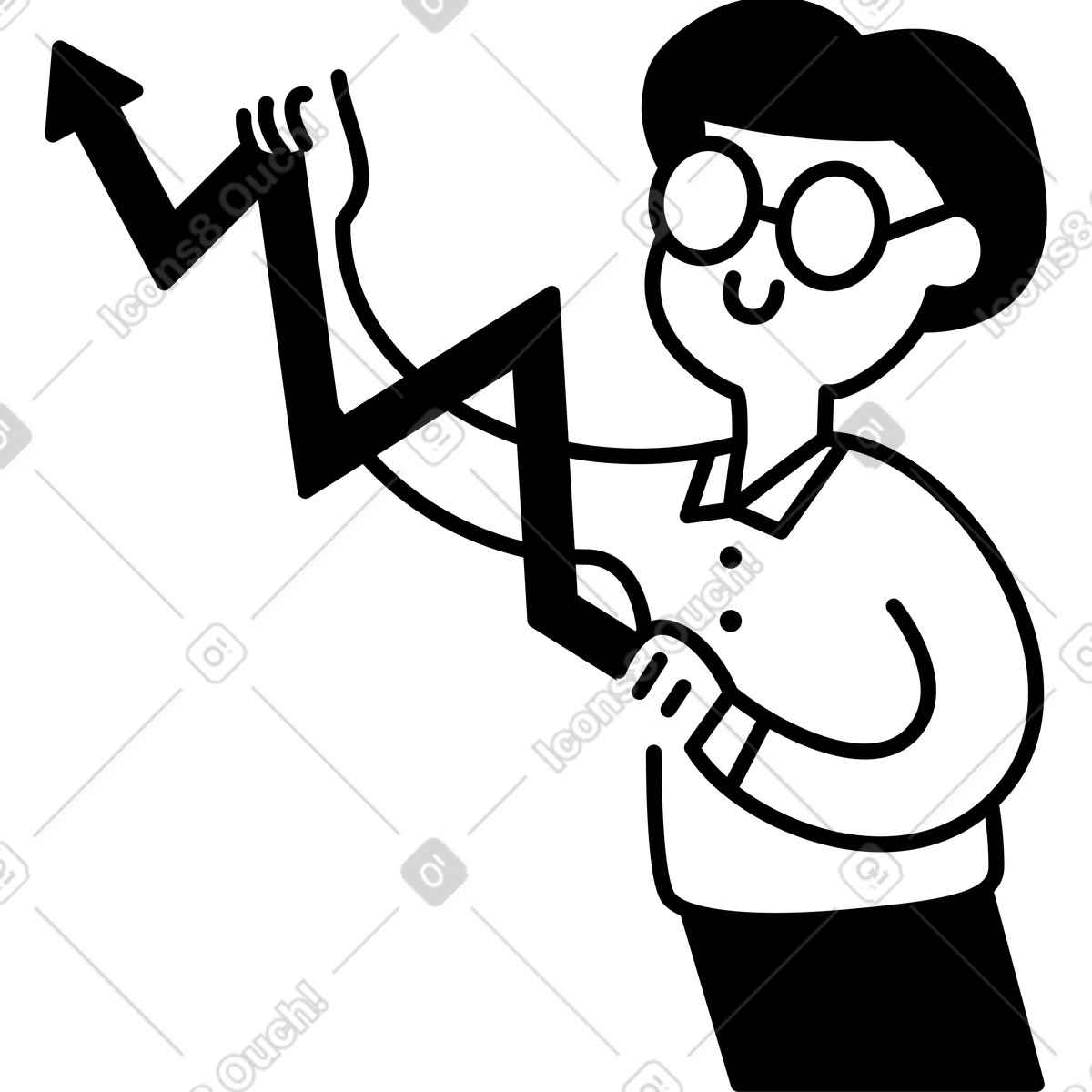 Иллюстрация Teacher writing on board with raised hand and smiling face в стиле Notion Line Art — скачать в форматах PNG, SVG