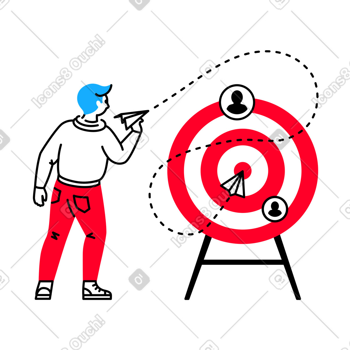 Man launching a paper airplane into target with users illustrazione in stile Transistor scarica in PNG, SVG
