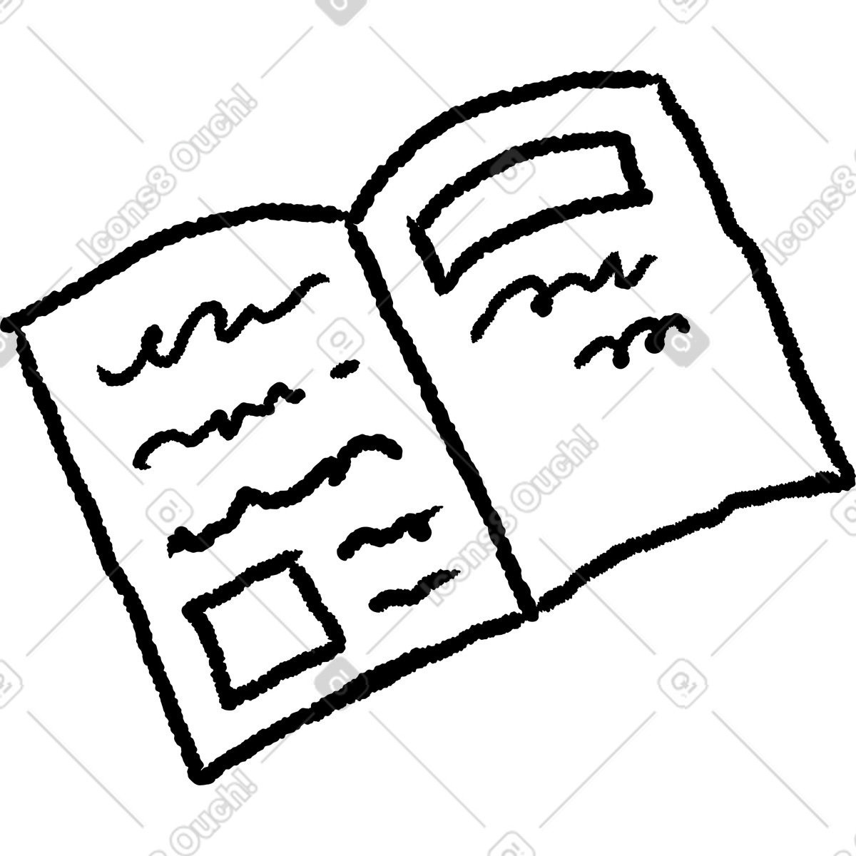 Notebook open pages with handwritten notes and simple sketch box-Illustration im Black Chalk-Stil als Download in PNG, SVG
