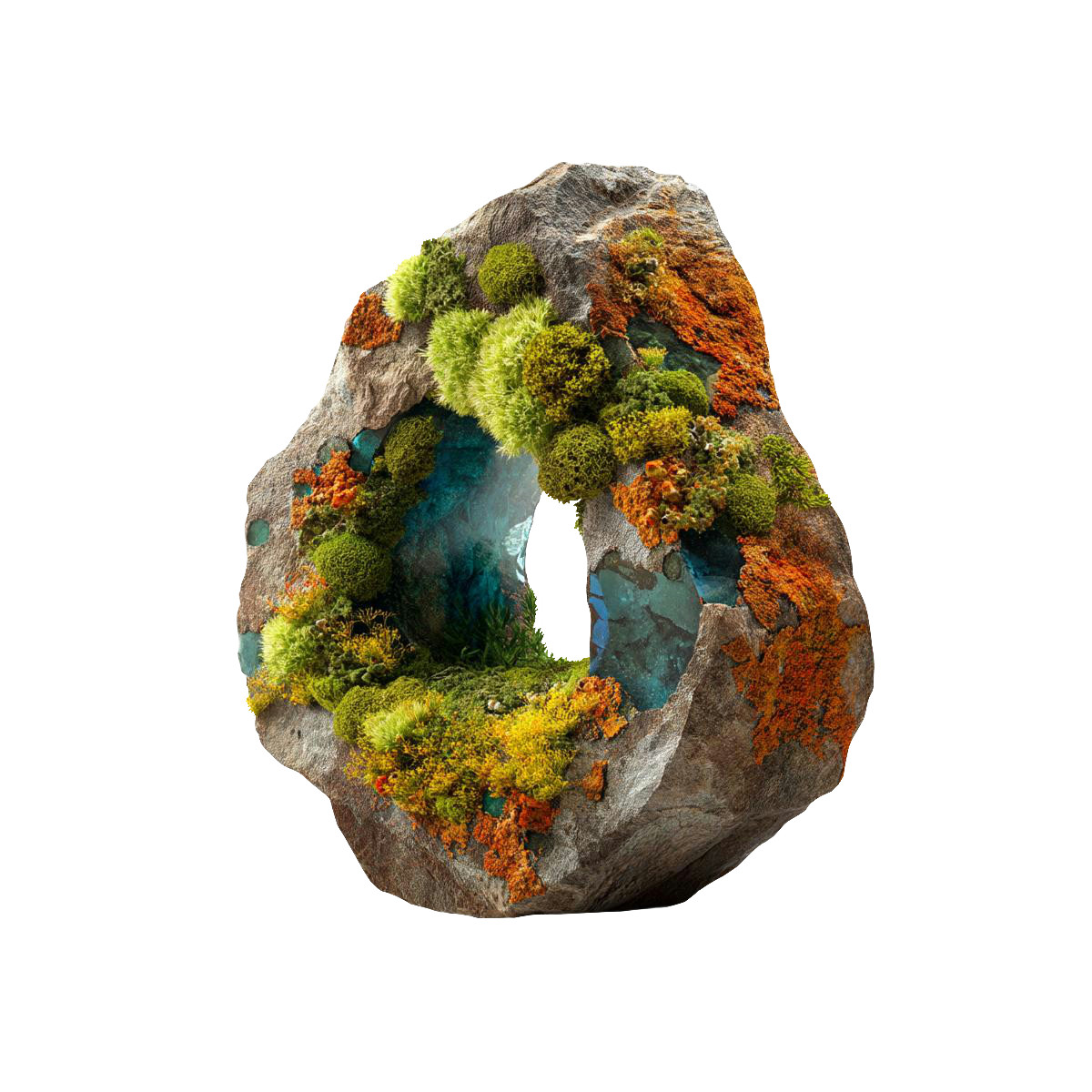 Autumn moss crystal cavern illustration in Biomorphic style download in PNG, SVG