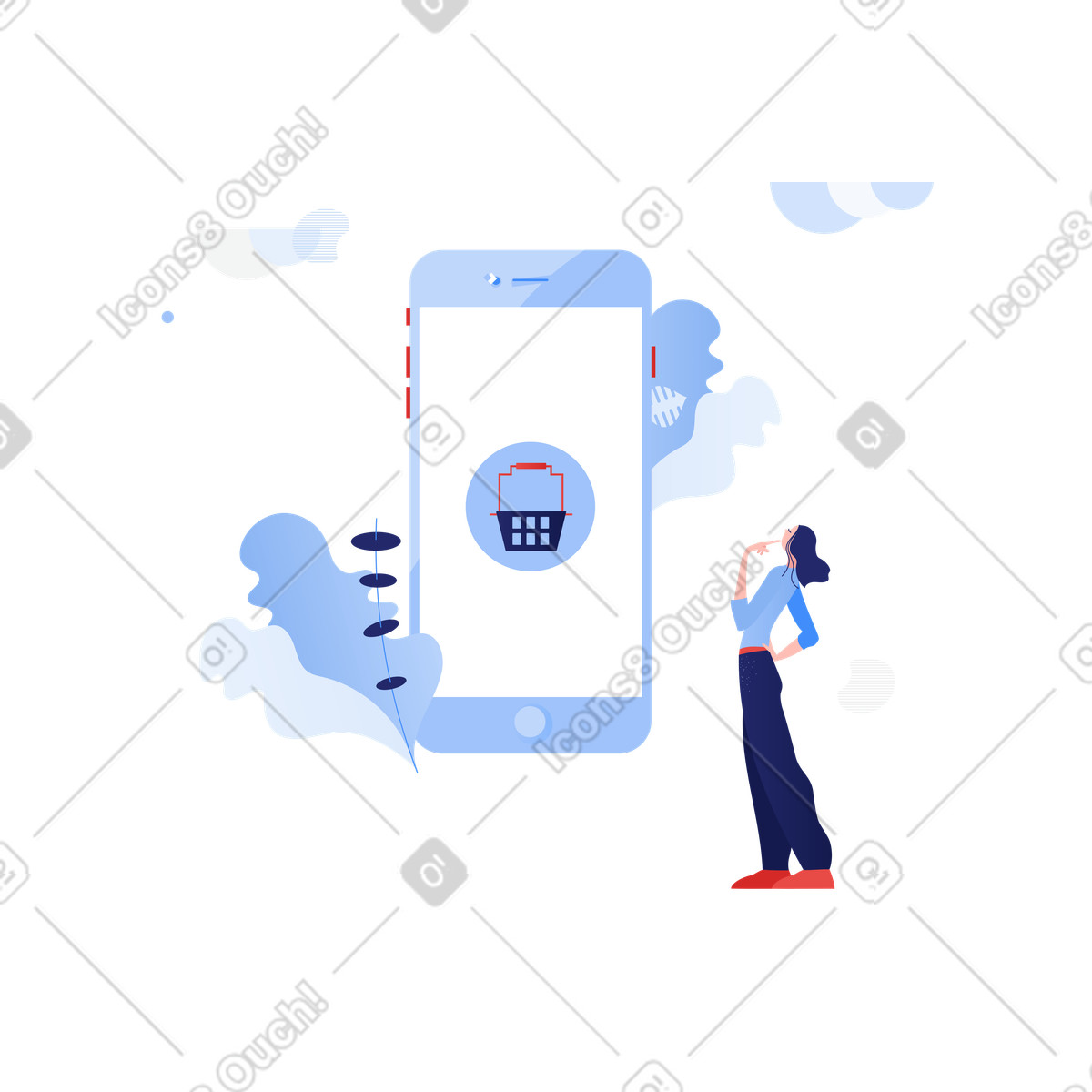 Donna che fa shopping online sul cellulare illustrazione in stile Clip scarica in PNG, SVG