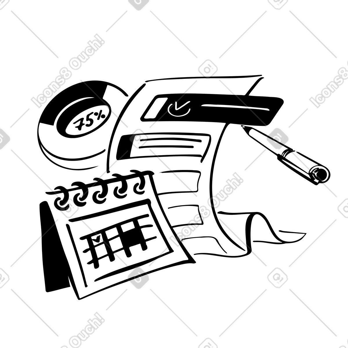Ilustración Gestión del tiempo, calendario y lista de verificación en estilo Line a descargar en PNG SVG