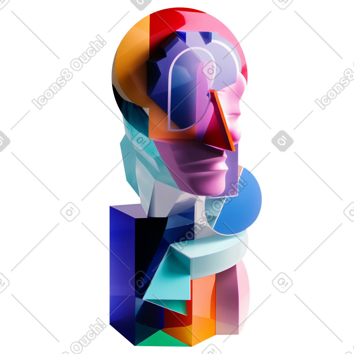 下载 3D Construction 风格的 抽象生动的雕塑与头部轮廓 插画，支持 PNG、SVG 格式