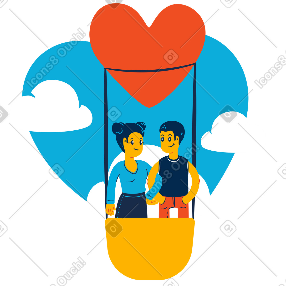 로맨틱한 열기구를 타고 있는 커플 illustration in Flame style download in PNG, SVG