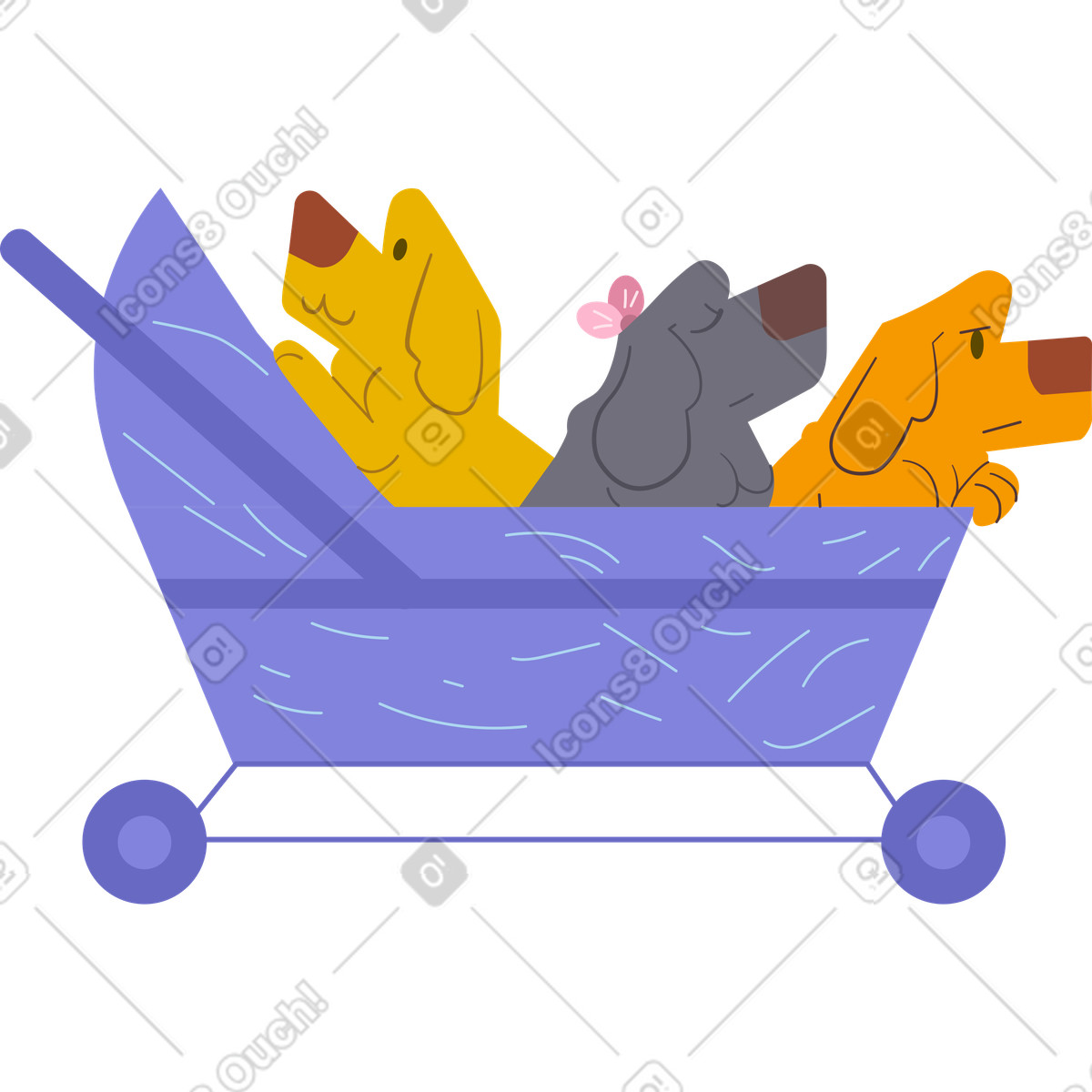 Welpen im kinderwagen-Illustration Woof-Stil als Download in PNG, SVG