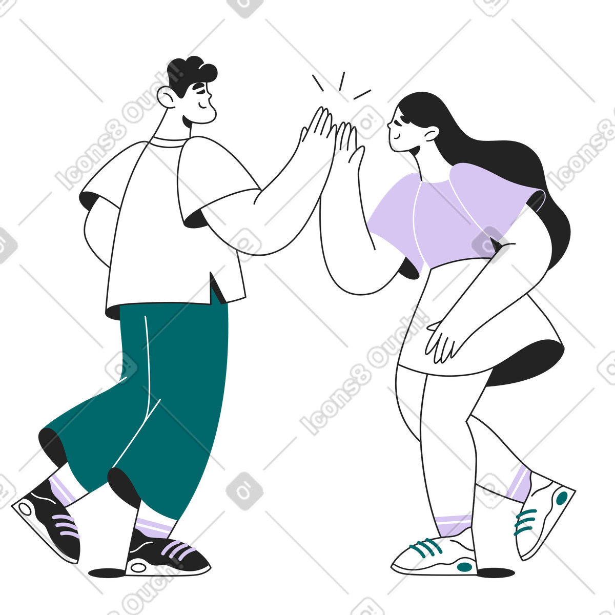 下载 Sammy Line 风格的 Smiling and sharing high five, Success motivation 插画，支持 PNG、SVG 格式