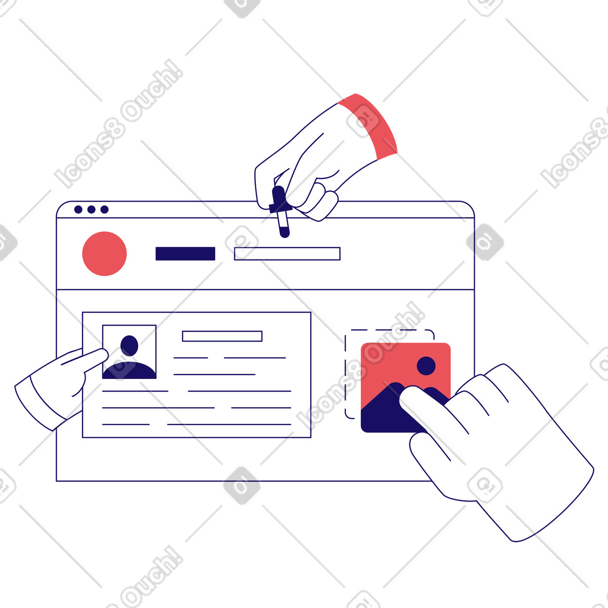 Lavoro di squadra sul layout della pagina del sito web illustrazione in stile Bendy scarica in PNG, SVG