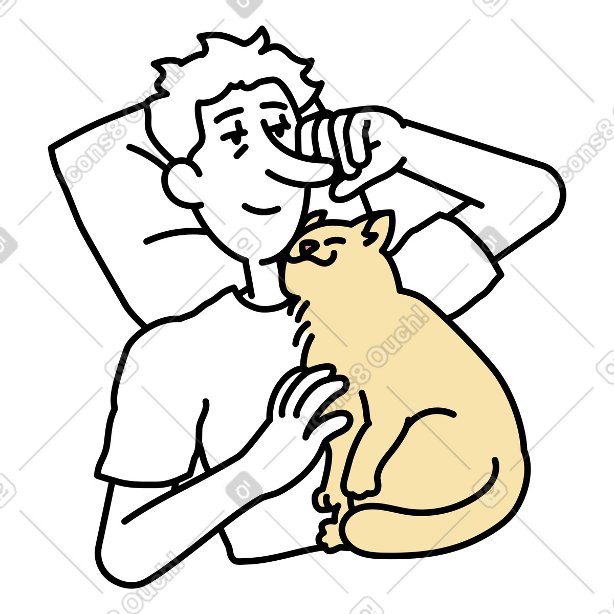 Giovane che stringe a sé il suo gatto illustrazione in stile Notes scarica in PNG, SVG