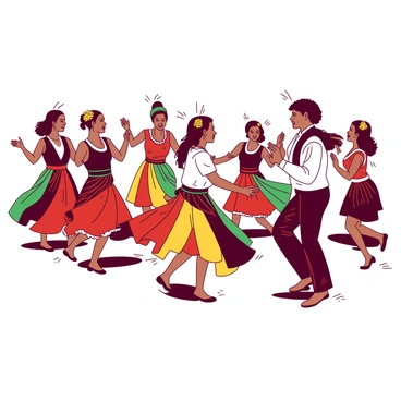 A group of dancers is performing a traditional Drayton dance on a stage. Each dancer is wearing a unique outfit featuring intricate patterns and bright colors. The dancers are moving gracefully, showcasing their skills and coordination. The attire includes flowing skirts and embellished tops, with some dancers adorned with decorative accessories. The atmosphere is filled with energy as they engage with the audience, conveying the cultural significance of the dance through their expressions and movements.