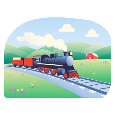 A classic steam train chugging along an open countryside track