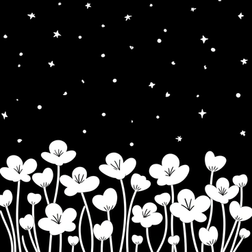 A field of "evening primroses" with delicate petals spread wide open under a "night sky" filled with "twinkling stars." The flowers are vividly depicted, their shapes and textures clearly defined. The stars are scattered across the sky, with some stars appearing larger than others, creating a dynamic contrast against the dark backdrop. The scene conveys a sense of harmony between the "evening primroses" and the "twinkling stars."