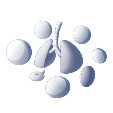 A detailed representation of a diaphragm is shown through an arrangement of various shapes. The diaphragm is depicted as a large, curved shape in the center, with smaller circular and oval shapes surrounding it to represent the movement and function of the diaphragm. The forms are fluid and interconnected, illustrating the dynamic nature of this muscle. The overall composition is balanced, with shapes varying in size to create a sense of depth and dimension.