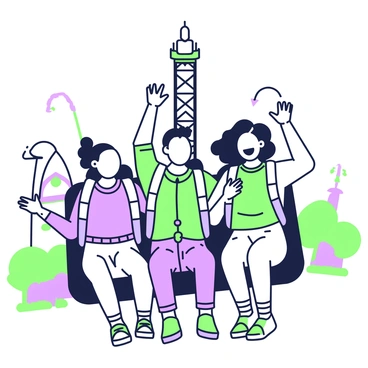 A group of excited people on a free fall amusement park ride, capturing the thrill of the drop.