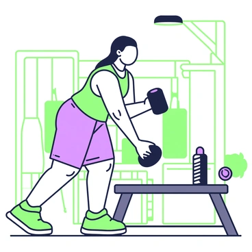 A professional athlete is engaged in a set of dumbbell rows inside a modern gym. The athlete has a focused expression, showcasing determination as they grip a dumbbell in their right hand. They are in a bent-over position, with their back straight and left arm resting on a nearby bench for support. The gym is equipped with various fitness machines and weights in the background. Bright overhead lights illuminate the space, highlighting the athlete's athletic wear, which consists of a fitted tank top and shorts. A water bottle is placed on the bench beside them, completing the scene.