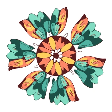 A stunning kaleidoscope pattern created with butterfly wings arranged in a circular formation. The wings showcase intricate designs and textures, featuring a mix of orange and teal colors. Each section of the kaleidoscope displays a unique combination of wing patterns, reflecting light beautifully. The background is a smooth gradient that enhances the vivid colors of the butterfly wings, creating a mesmerizing visual effect.