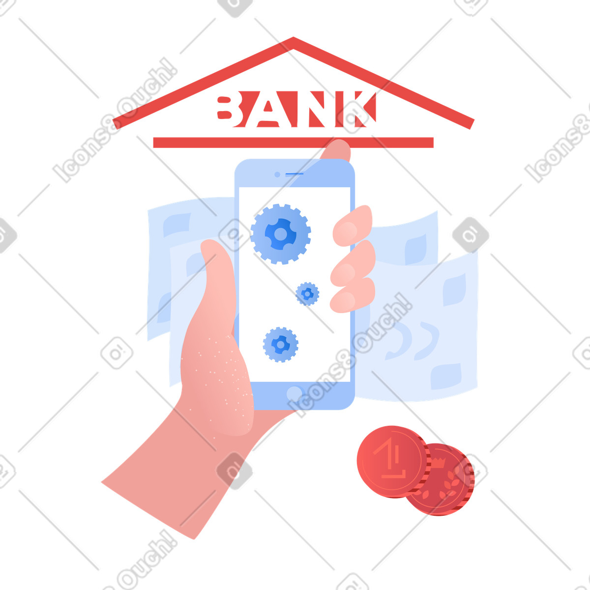 Clip 스타일의 Mobile banking application, Online transactions and finance management 일러스트레이션 PNG, SVG 다운로드