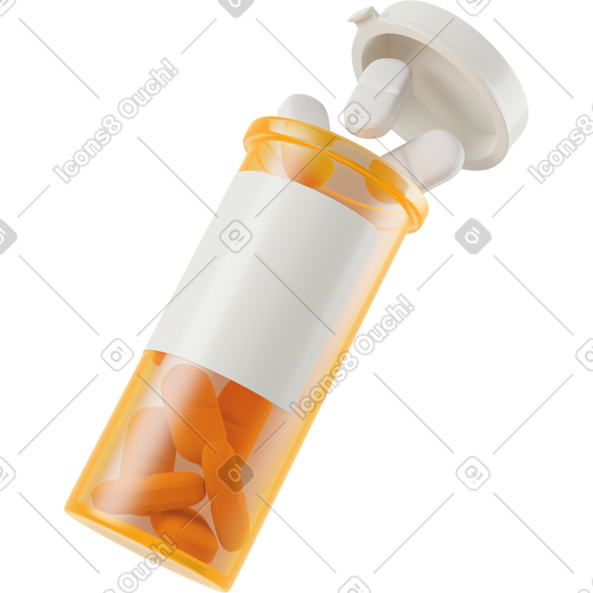 3D Business スタイルの Opened yellow bottle of pills のイラストをPNG、SVG形式でダウンロード