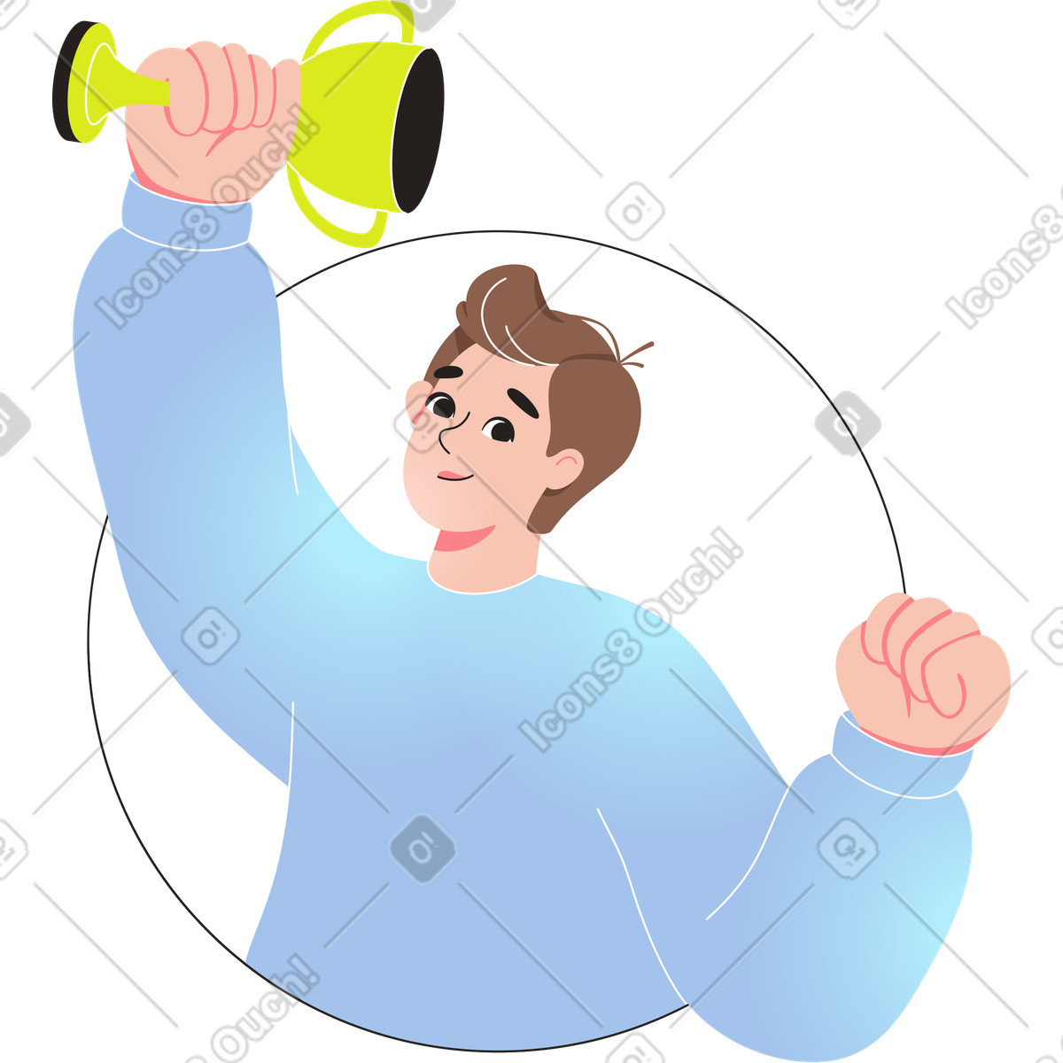 Man holding a trophy illustration clipart graphic with transparent background in GIF, PNG