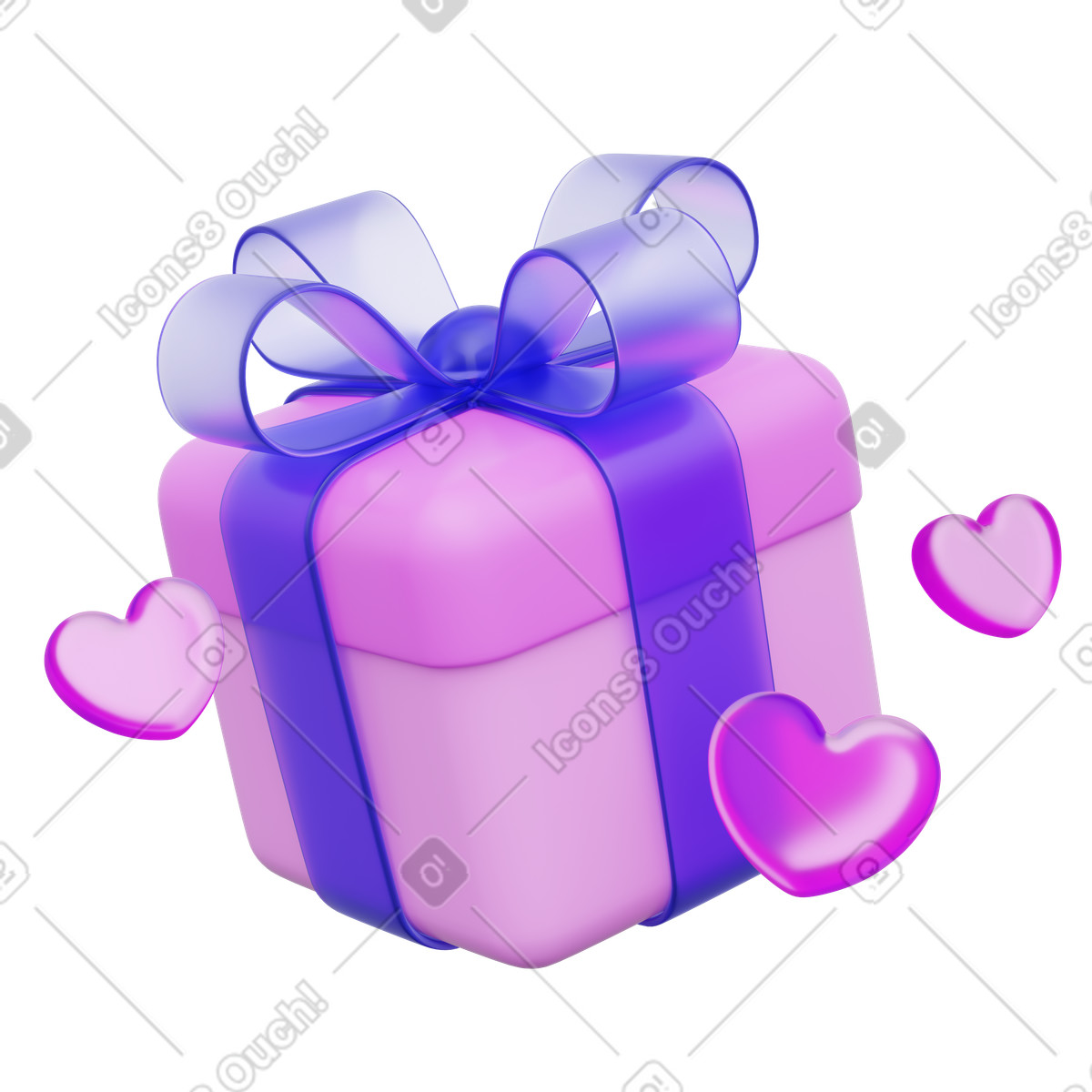 Gift box with love hearts and ribbon, Valentine celebration, wrapped present icon, birthday symbol illustration in 3D Playful style download in PNG, SVG