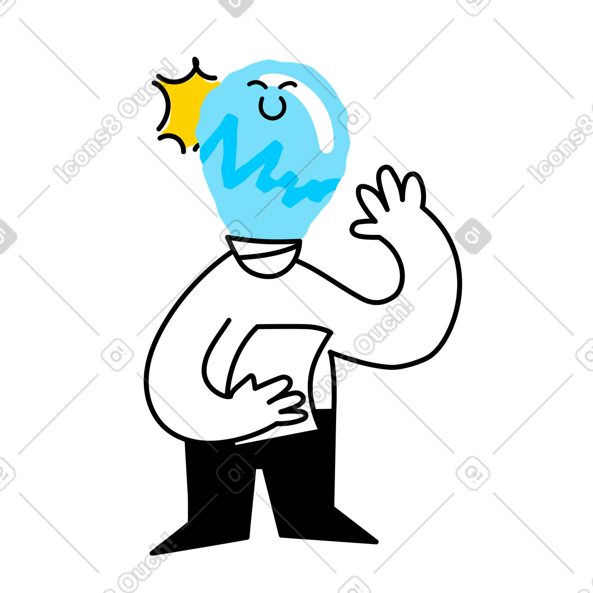 Ilustración Al personaje con cabeza de bombilla se le ocurrió una idea. en estilo Giggle a descargar en PNG y SVG