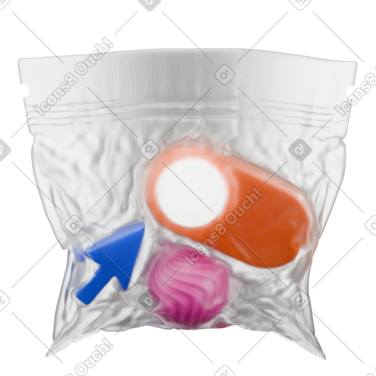 Toggle switch and cursor in sealed vacuum bag, digital privacy protection concept illustration 3D Wrap style download PNG, SVG