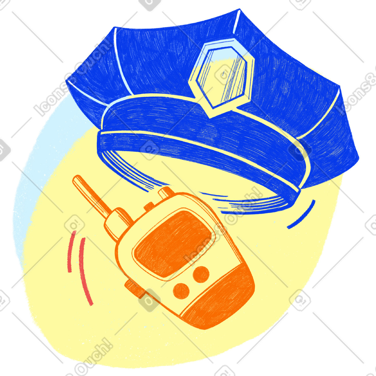 Items for police work illustration in Biro style download in PNG, SVG