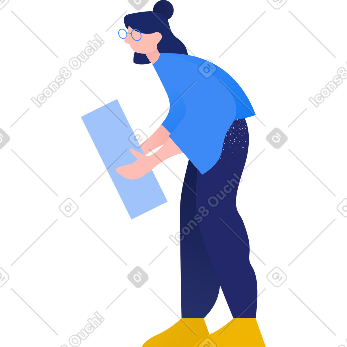 Illustration Femme se penche et tient un bloc de construction dans ses mains le style Clip à télécharger aux formats PNG, SVG