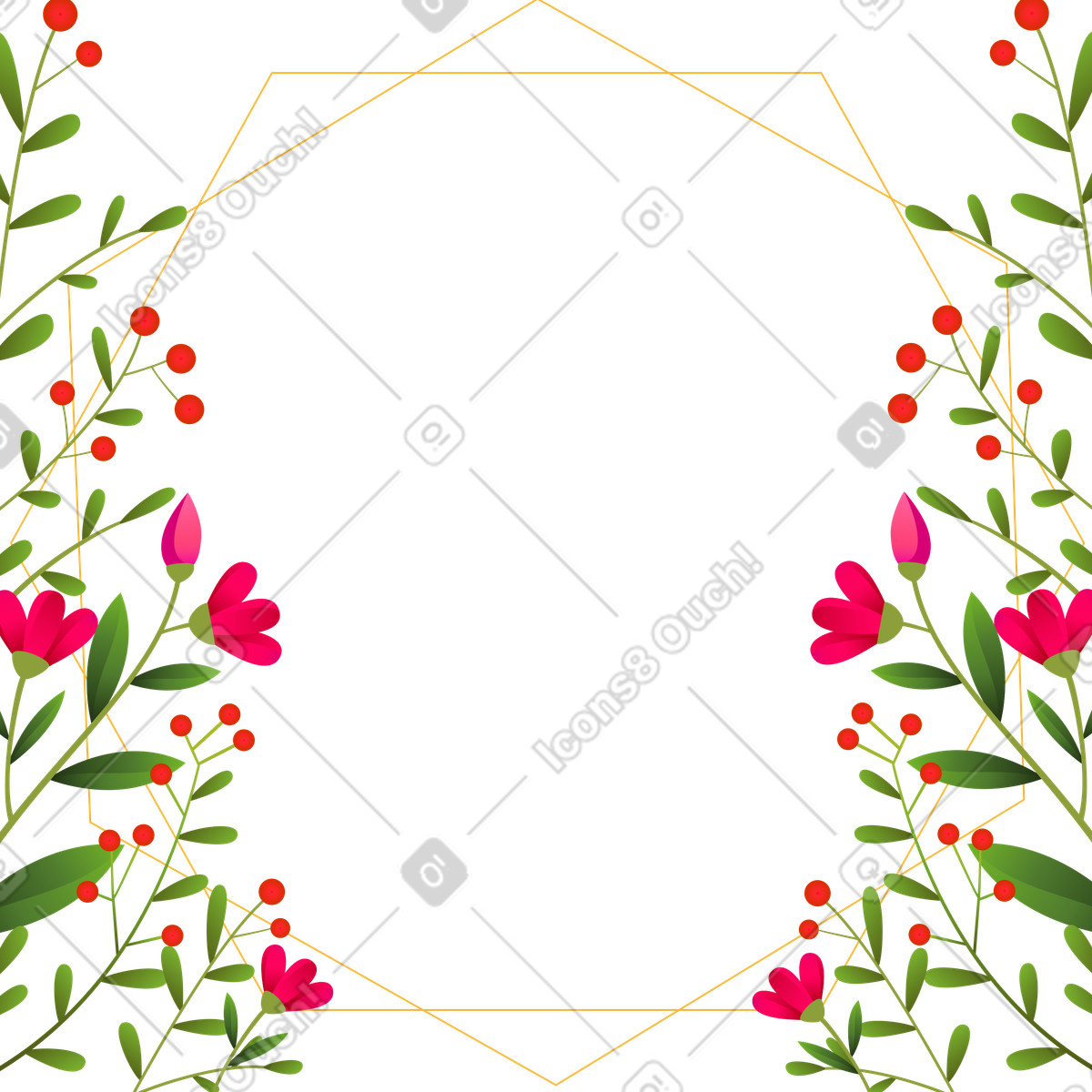 Blossom スタイルの 金色のダイヤモンドのフレームと縁の周りに赤い小さな花が付いた instagram の投稿 のイラストをPNG、SVG形式でダウンロード