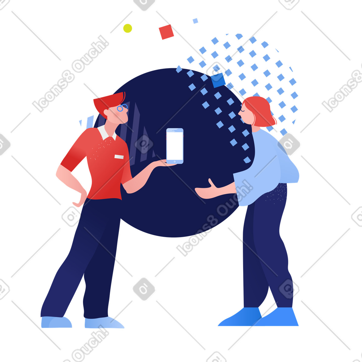 下载 Clip 风格的 销售人员向客户展示手机 插画，支持 PNG、SVG 格式