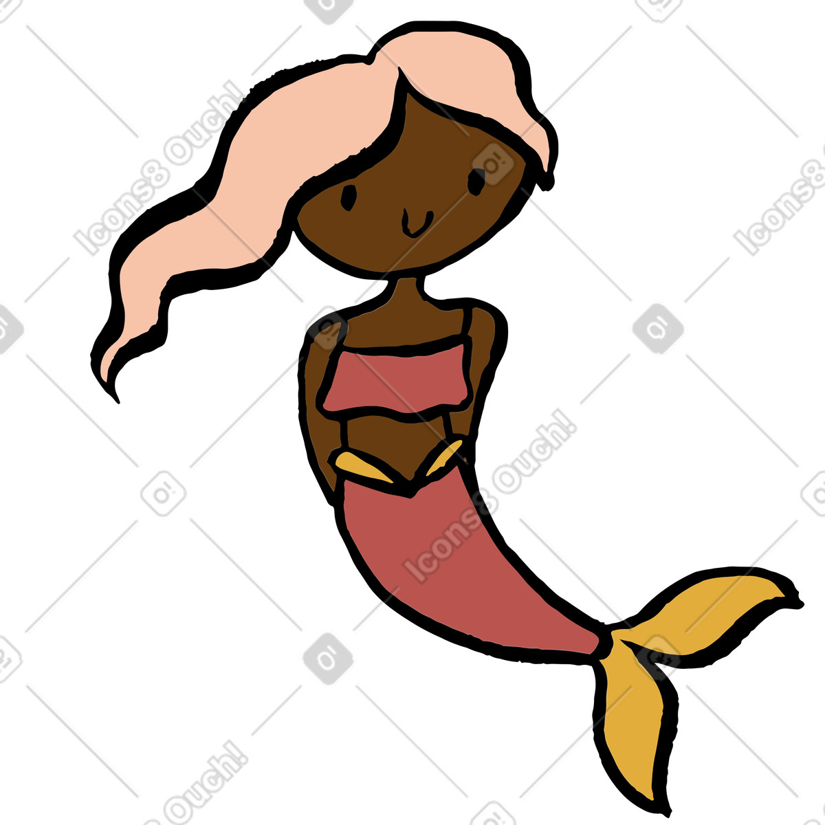Sirena dalla pelle marrone con coda rosa illustrazione in stile Scandi scarica in PNG, SVG