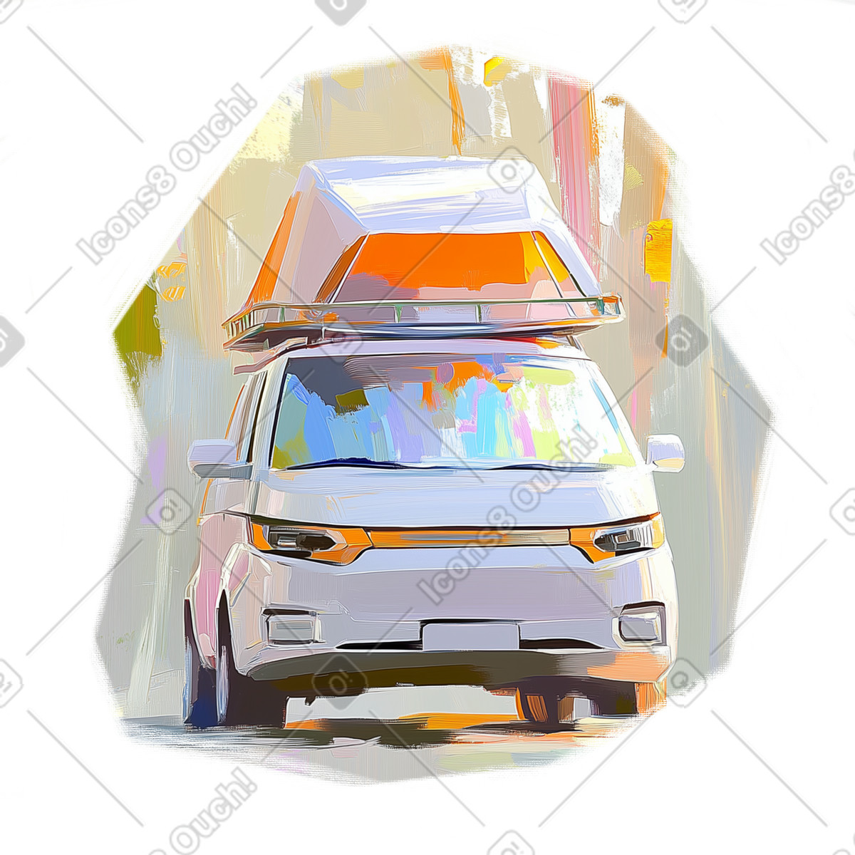 Ilustração de Oil painting of a tourist car with tent on the roof em no estilo Pictorial para baixar em PNG, SVG