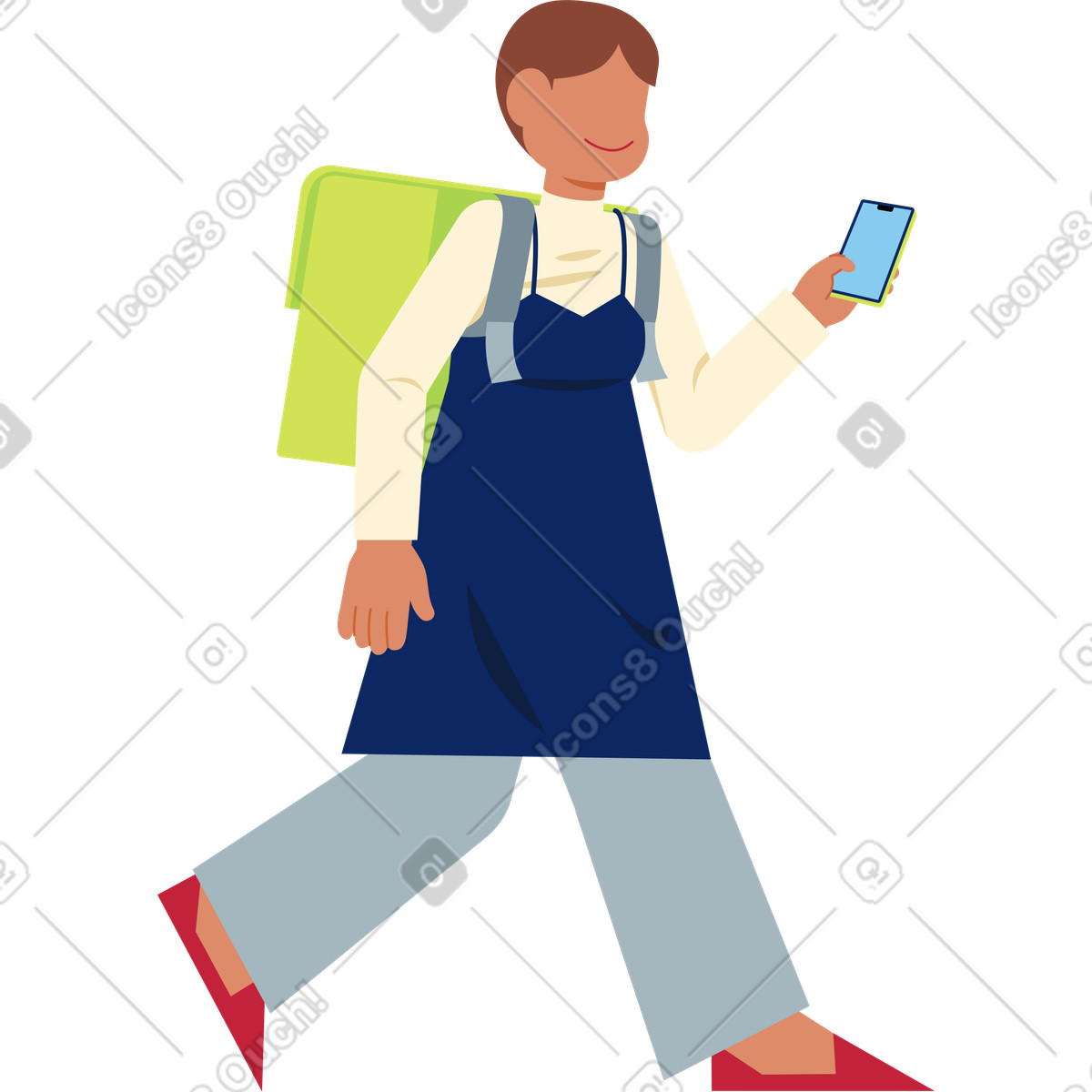Woman with a delivery backpack illustration in Catchy style download in PNG, SVG