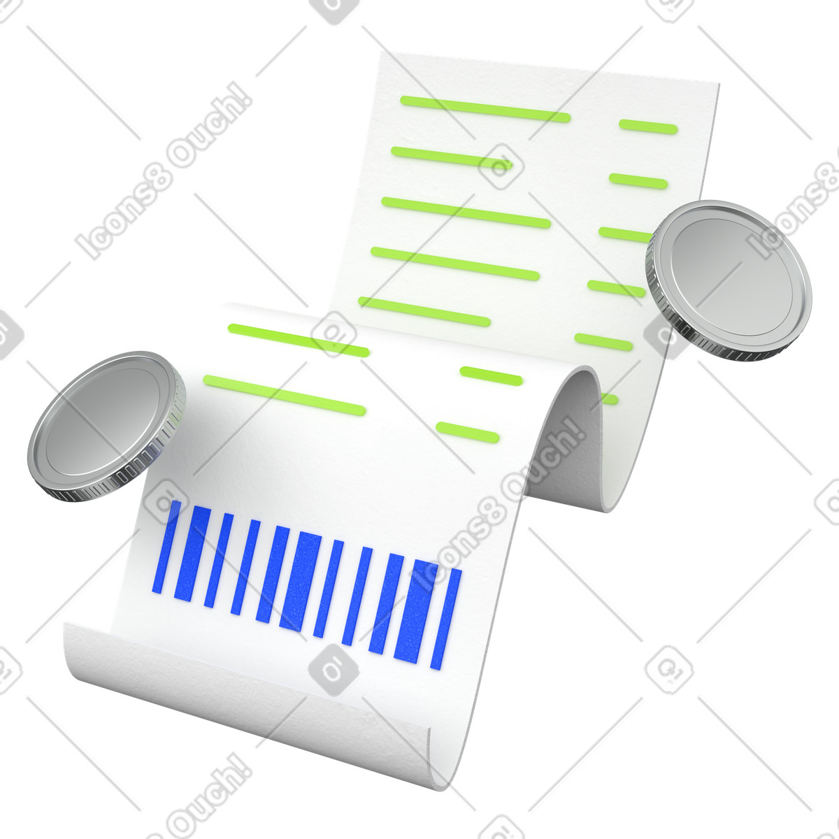 Receipt with coins illustration featuring detailed clipart in PNG, SVG, GIF