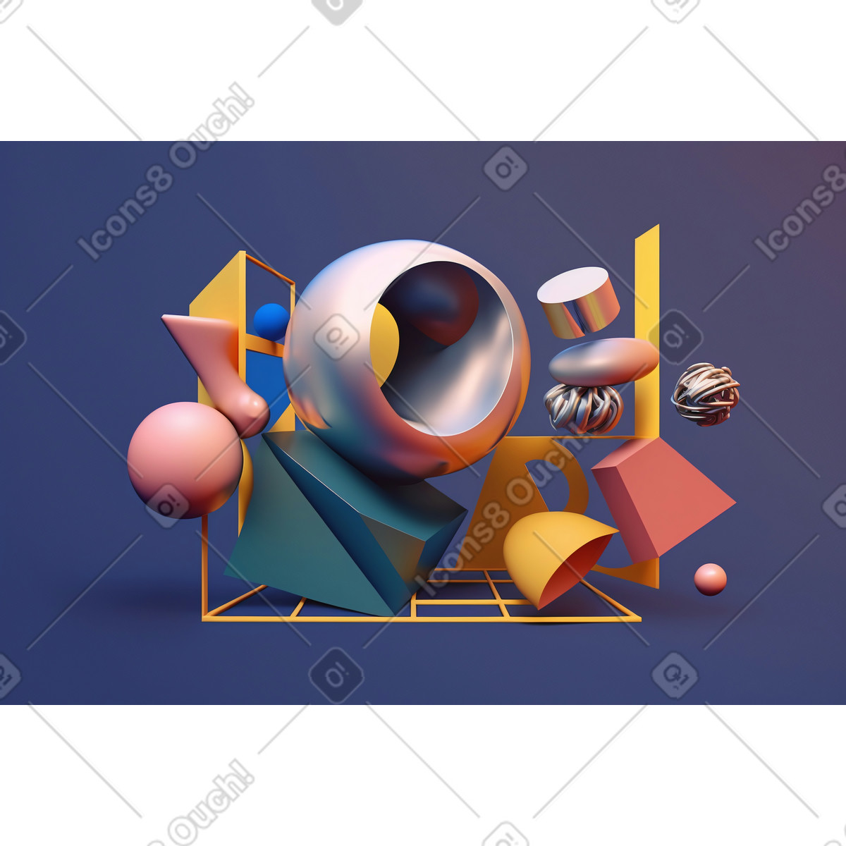 3D abstract geometric composition background illustration in Experimental style download in PNG, SVG