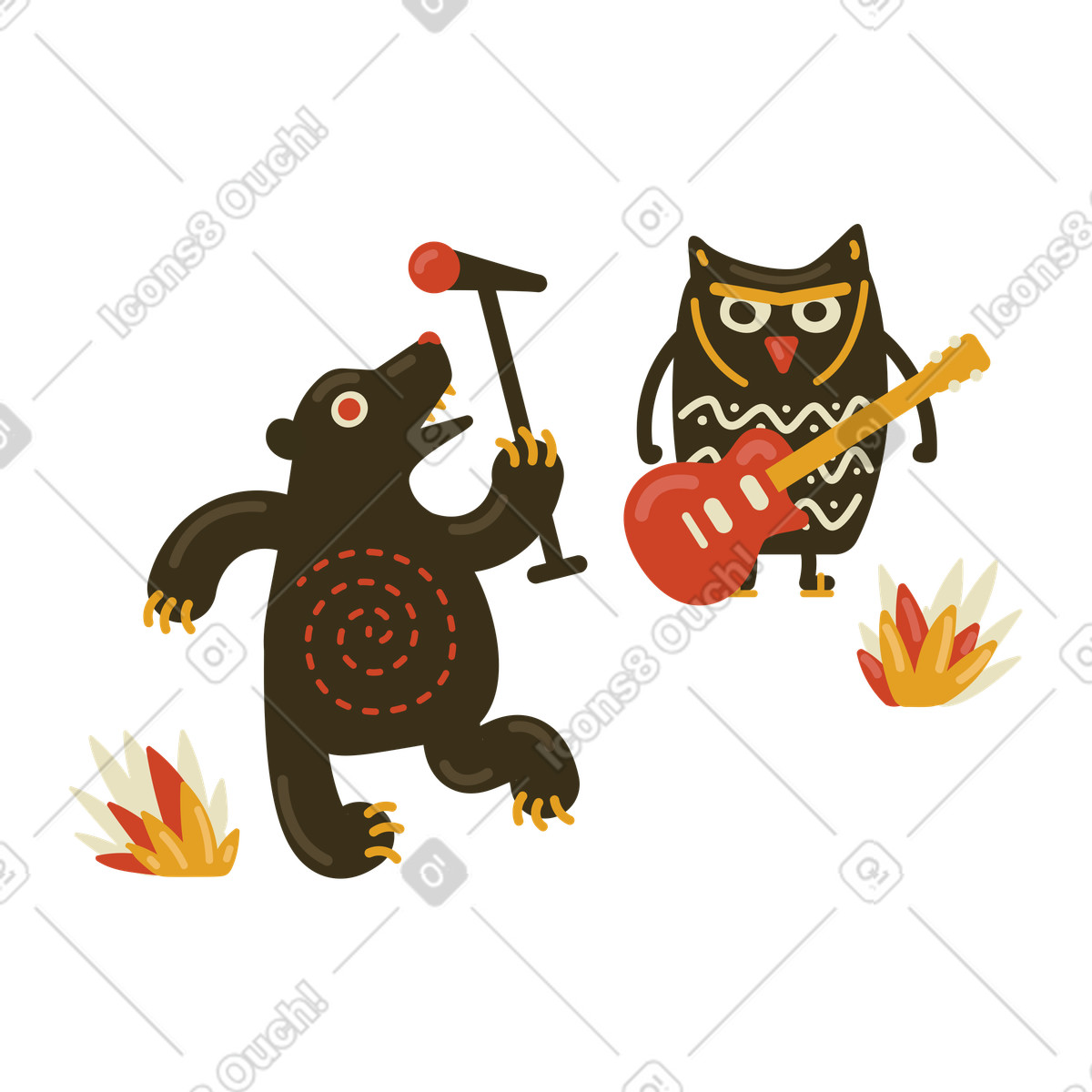 Musical ensemble of animals playing music illustration in Arabica style download in PNG, SVG