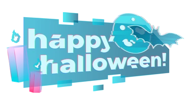 Happy Halloween text with bat and bubbles - Neon style illustration