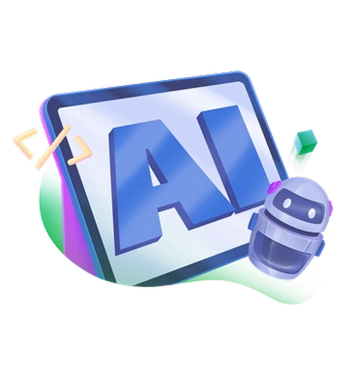 A robot next to an AI sign - Smart style illustration