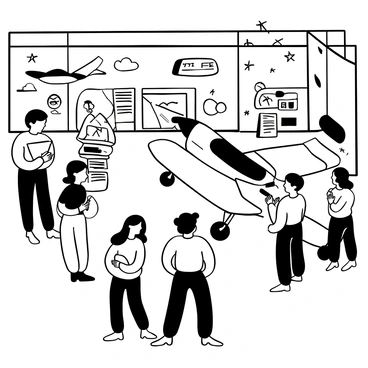 Visitors gathered around a vintage Spitfire aircraft displayed in an air museum. Each visitor is observing the aircraft with interest, some taking notes. Informative plaques are placed nearby, detailing the specifications and history of the aircraft. The interior of the museum features an array of aviation-themed decor, enhancing the atmosphere.