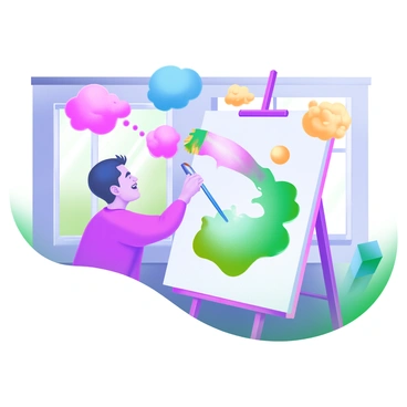 A painter pouring their emotions onto a canvas, but instead of paint, colorful thoughts are spilling out.