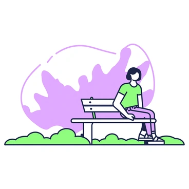 A person is sitting on a bench in a park, facing slightly to the side. The individual has medium-length hair and is wearing a casual t-shirt and jeans. The bench is made of wood with simple slats. Behind the person, their shadow stretches out on the ground, appearing large and distorted as it looms over the grass. The light source creates a strong contrast between the shadow and the area around it, emphasizing the elongated shape. In the background, a few trees can be seen, their outlines softly defined.