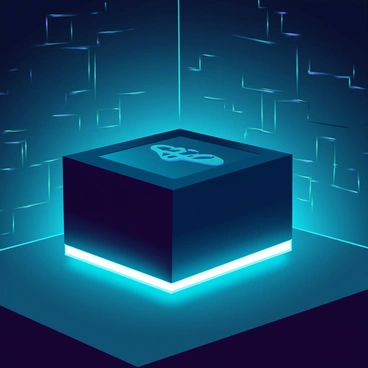 A small, mysterious black box with glowing edges in a dark room