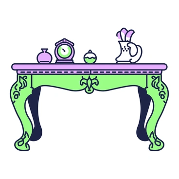 An antique wooden table with ornate carvings and aged patina