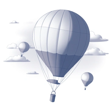 A weather balloon is ascending into the atmosphere. The balloon is large and round, with a distinct shape and texture that reflects its material. Below the balloon, a thin tether connects it to a small device that measures air pressure. As the balloon rises, the surrounding atmosphere shows a gradient of altitude. Wispy clouds can be seen in the background, and the sky gradually transitions from a darker shade to a lighter shade as it ascends. The balloon is depicted at various heights to illustrate the change in air pressure.