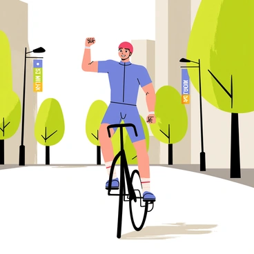 A cyclist flexing their biceps while riding a bike through the city