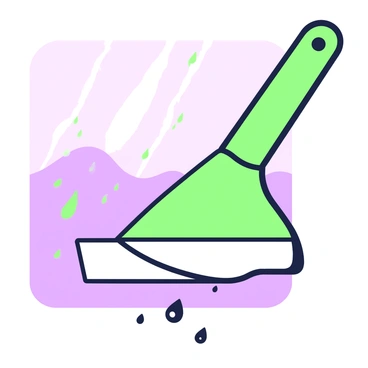 A close-up of a squeegee cleaning a rain-streaked window