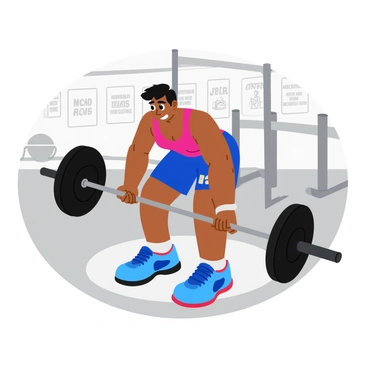 A determined professional athlete in a brightly colored tank top and athletic shorts is adjusting weights on a barbell. The athlete is focused, with muscles defined and a look of concentration, as they securely place the plates on each end of the barbell. The gym background features various exercise equipment and motivational posters on the walls. The barbell is positioned on a squat rack, and the athlete is bending slightly to ensure the weights are even. The scene conveys a sense of preparation and intensity, ready for the row exercise that will follow.