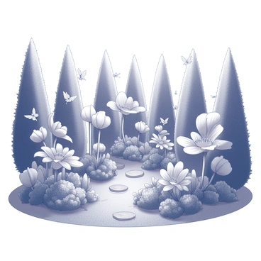 A secluded garden surrounded by tall hedges. The garden is filled with oversized flowers in various shapes and forms, each petal intricately detailed. Tiny fairies with delicate wings are seen hovering among the flowers. Some fairies are perched on petals, while others are mid-flight, their wings shimmering as they move. The ground is covered with lush greenery, and small winding paths made of stones lead through the vibrant flora. The overall scene conveys a sense of enchantment and whimsy.