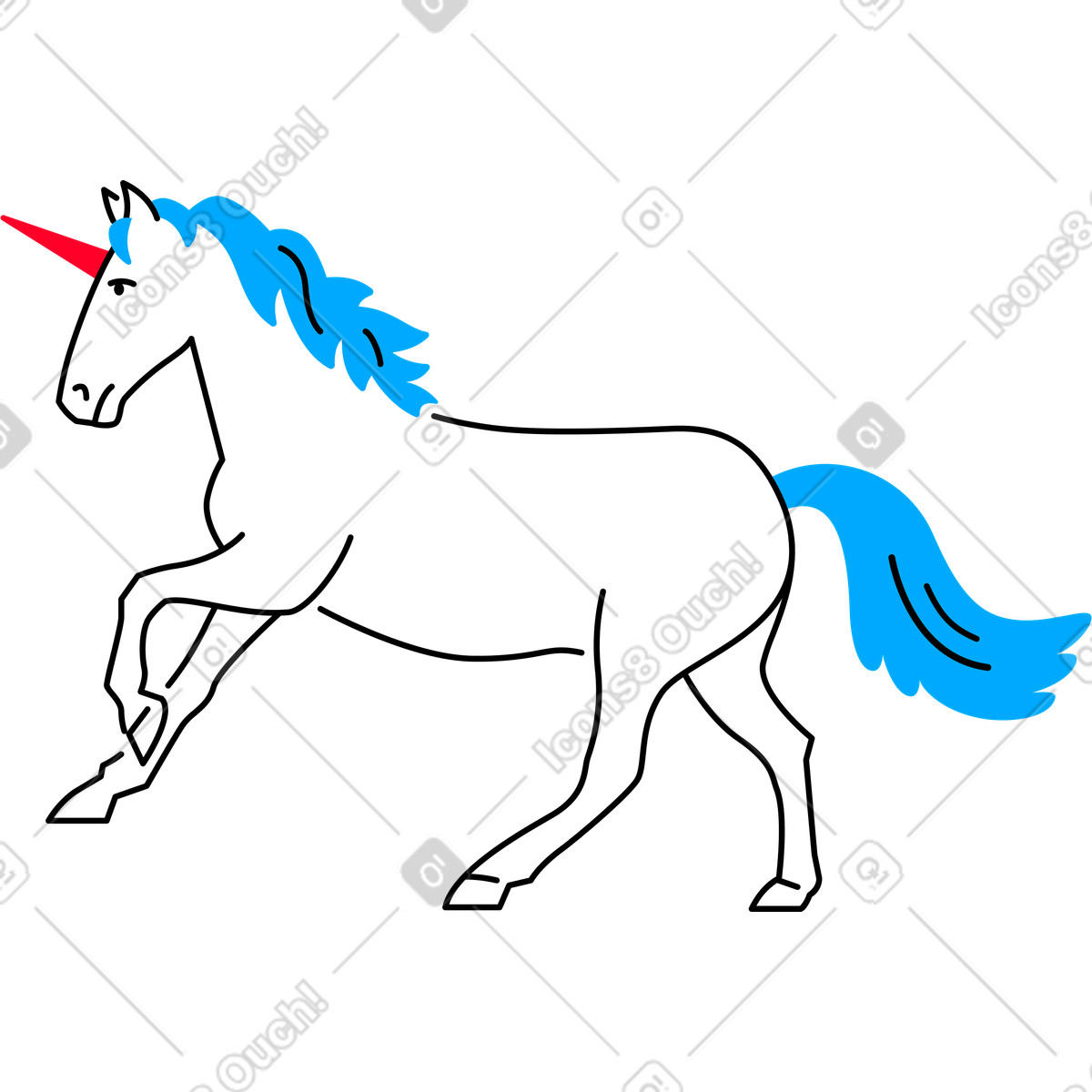 Unicorn with red horn illustration in Transistor style download in PNG, SVG