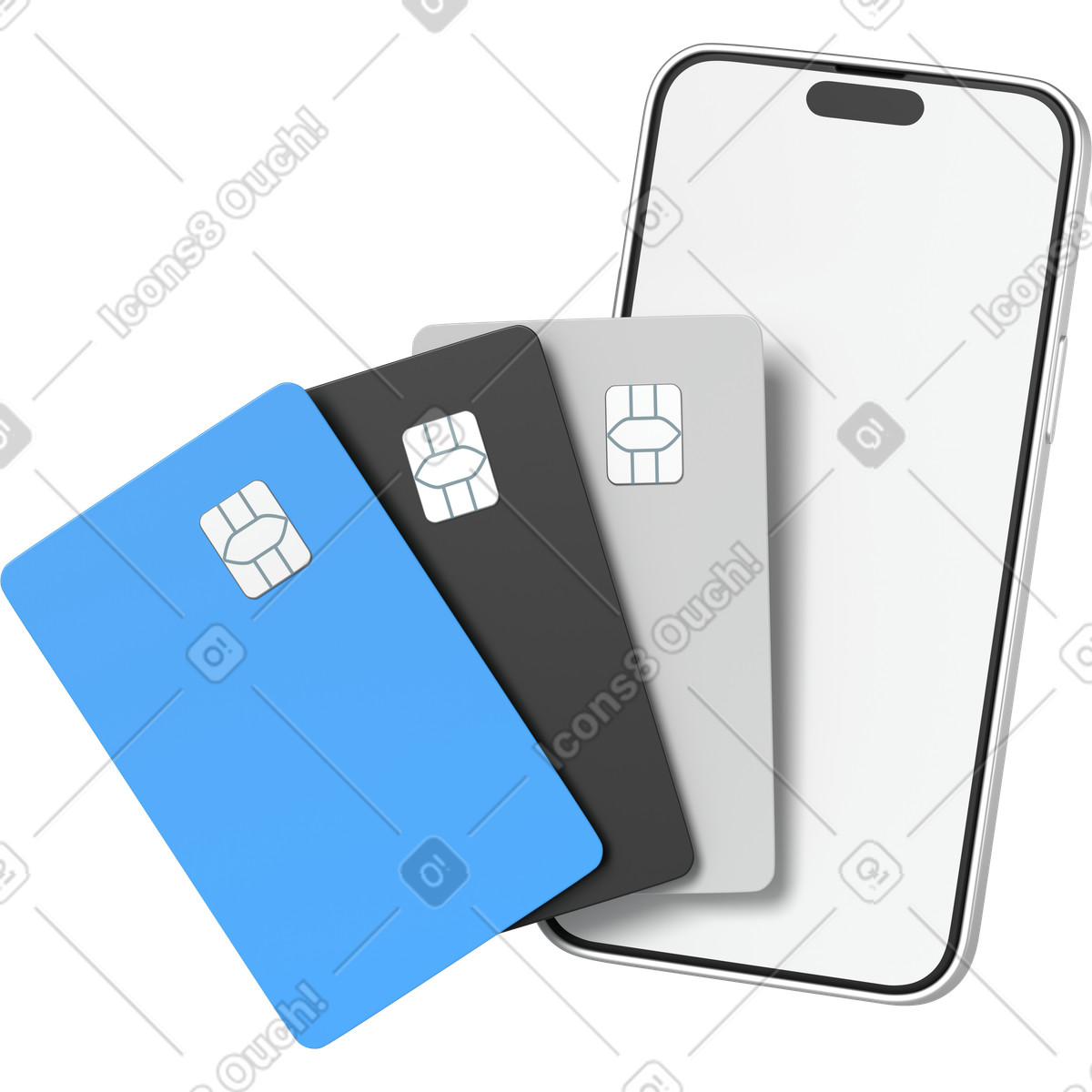 Phone and credit cards-Illustration im 3D Business-Stil als Download in PNG, SVG